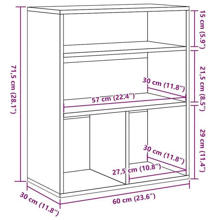 VidaXL Bibliothèque chêne sonoma 60x30x71,5 cm bois d'ingénierie, armoire de rangement, étagère de rangement, unité de 860312