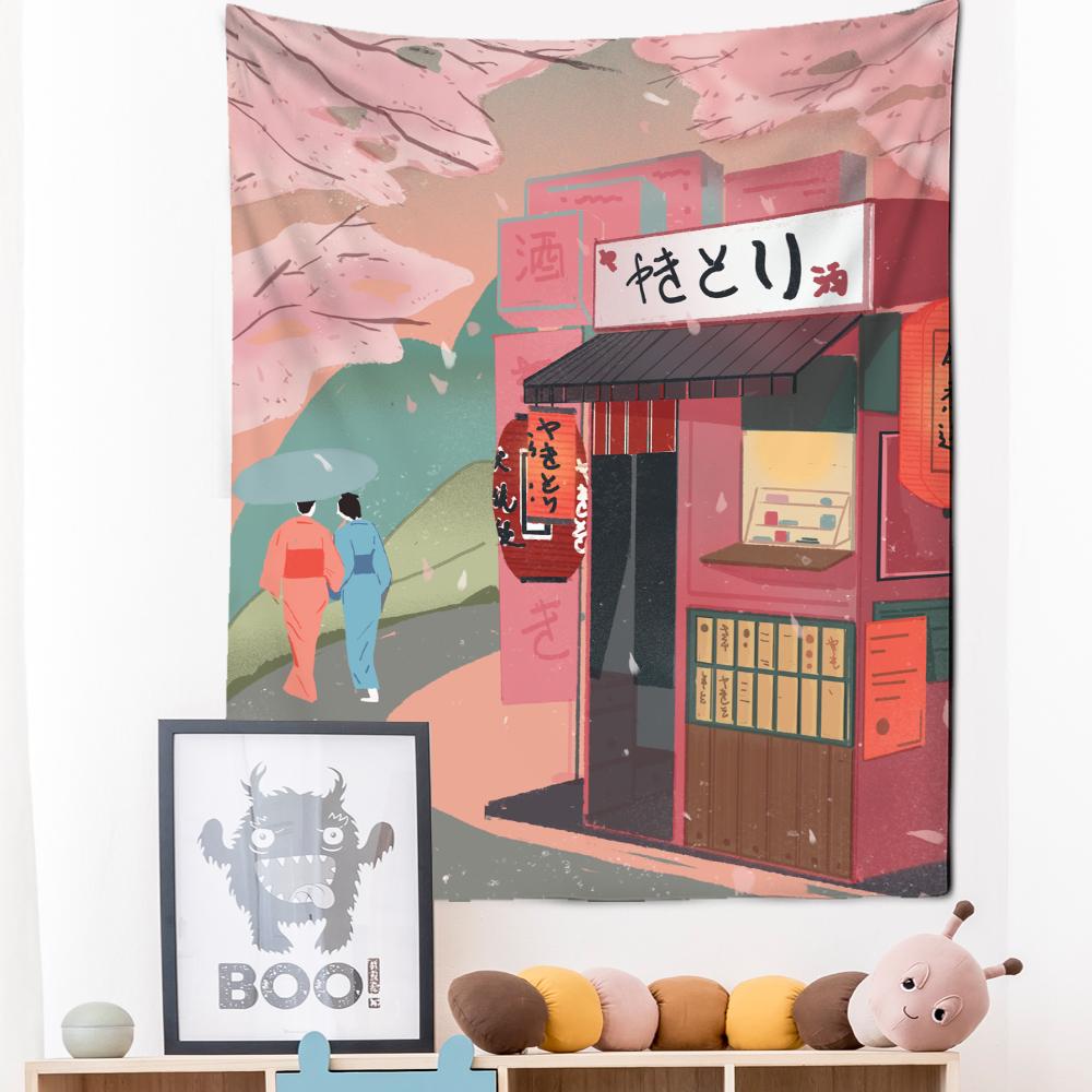 Japanese Illustration Tapestry Wall Hanging Kanagawa Wave Printing Bohemian Hippie Bedroom Home Decor