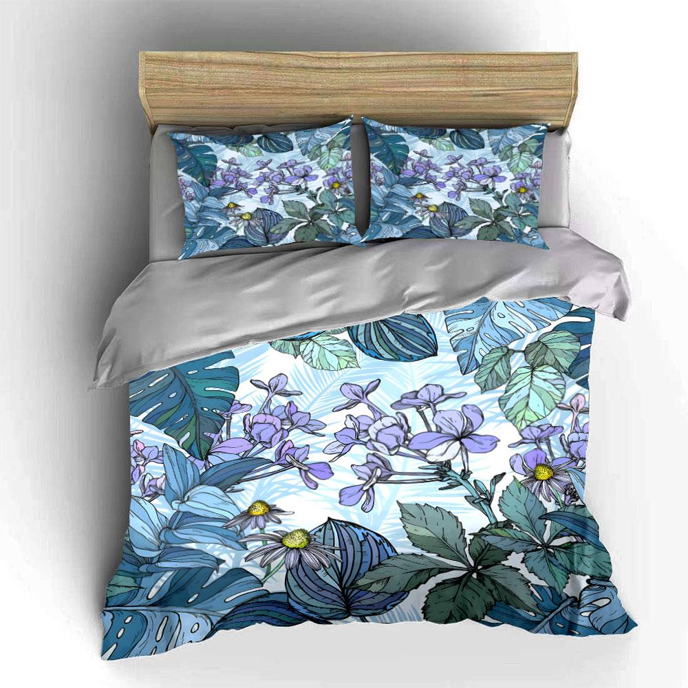 Fresh Forest Theme Tropical Plants Flowers Bedding Set for Kids Luxury Gift 3pcs Digital Print Comforter Set Soft Comfortable
