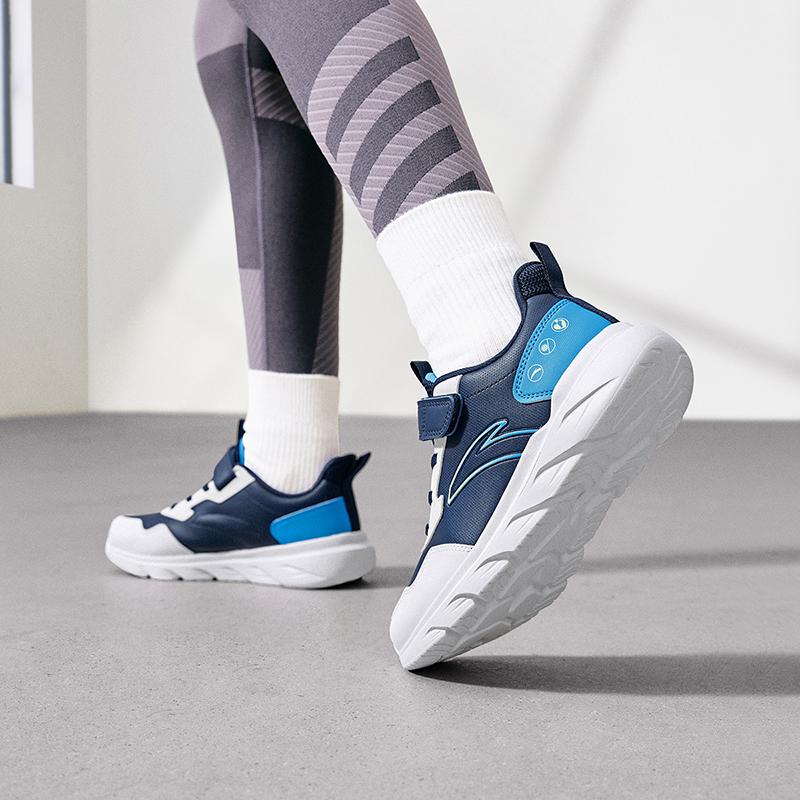 Anta Kids Vitality Simple Versatile Lightweight Shock Absorption Low-Top Running Shoes Kids Sneakers Deep-Navy-Blue Anta-White Aqua-Blue A12435568-6