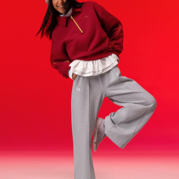 Under Armour New Spring Collection Casual Sports Series Brand Logo Fashion Simple Half-Zip Loose Sweatshirt Women Sweatshirt Flame-Red 6006009-625