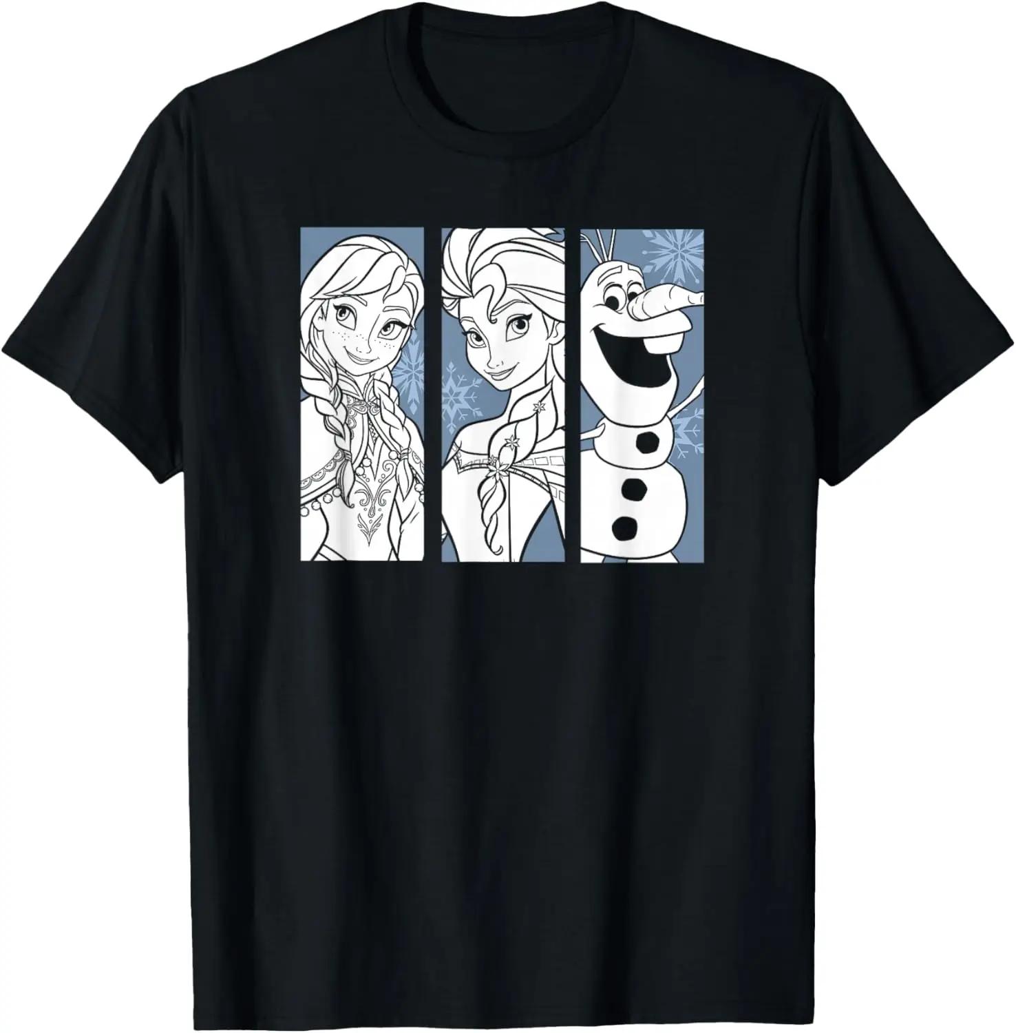 Hot Fashion Disney Frozen Elsa Anna Olaf Character Panels T-Shirt S-4XL Four Seasons Gift M