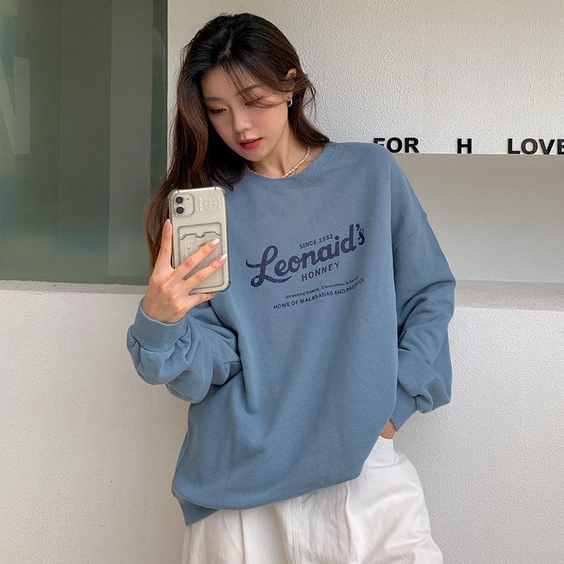 Women's Letter Print Raglan Hoodie, Tie Back Collar, Korean Style Autumn Long Sleeve BF Top