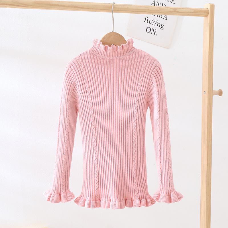 Dětský svetr pletený z jádrové příze v korejském stylu s vysokým límcem - podzimní/zimní pulovr pro střední a velké děti