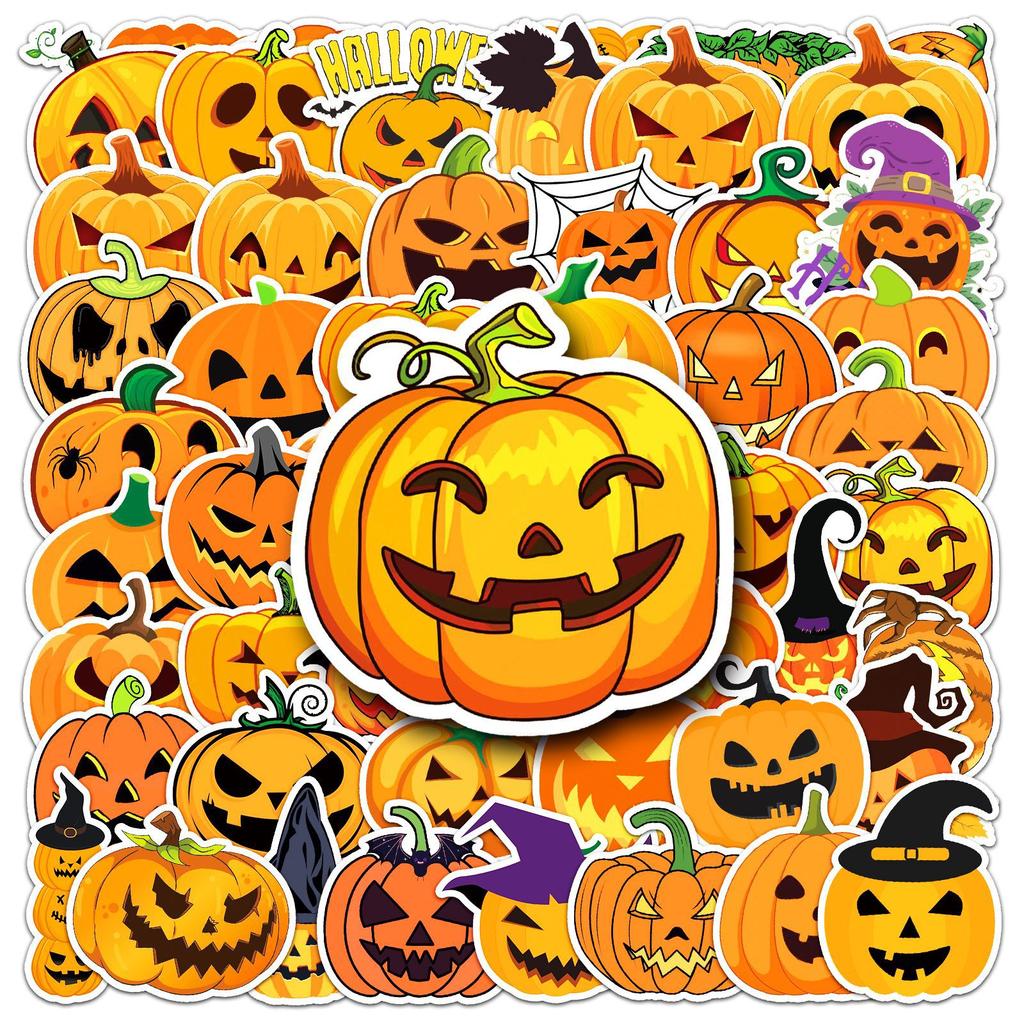 50Pcs Halloween Pumpkin Head Cool Graffiti Stickers Decorative Skateboard Water Cup Suitcase Phone Case Waterproof Decal Toys