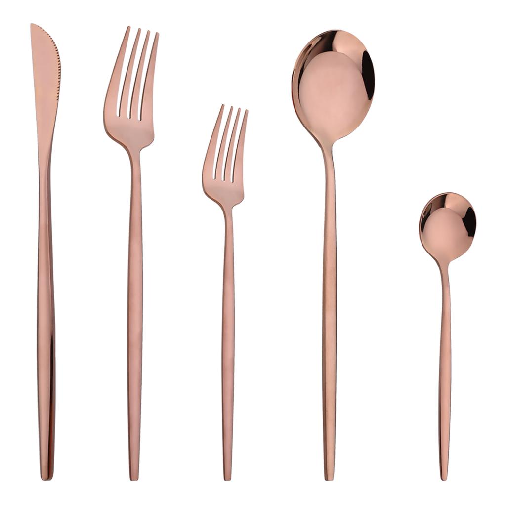 5Pcs Gold Dinnerware Set Stainless Steel Tableware Knife Dessert Fork Coffee Spoon Cutlery Flatware Western Kiechen Silverware