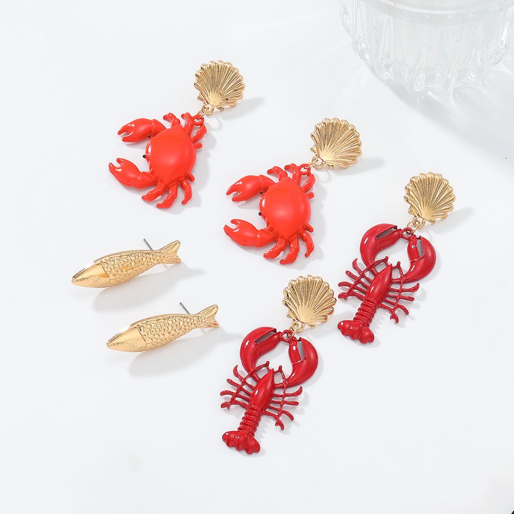 Exaggerated Small Fish Crab Lobster Beach Ocean Natural Wind Earrings Summer Women Fashion Earrings