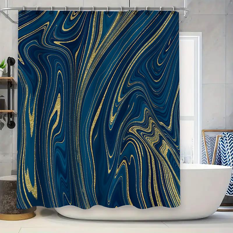 

Luxury Blue Gold Shower Curtain Bathroom Decor Home Textiles Printed Waterproof Fabric Shower Curtains For Bathtub Kitchen Custo W60H190(CM)-1 Pcs