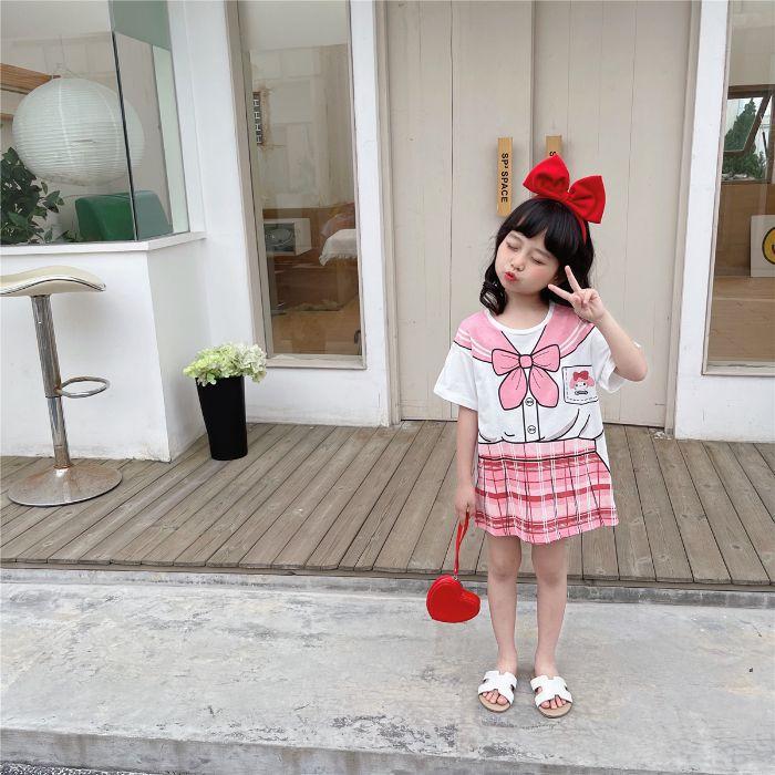Girls Summer Cartoon Print T Shirt Dress Short Sleeve Stylish Kids Dress 90