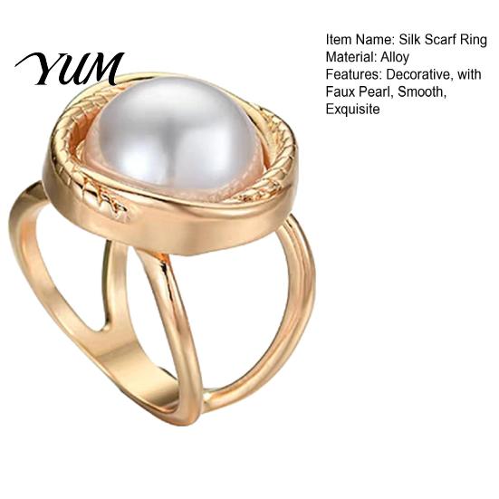 Bridal Scarf Jewelry Alloy Silk Ring with Faux Pearls, Clip Rings for Women, Exquisite Gift Her Round Buckle Clip, Elegant Retro Holder Dresses