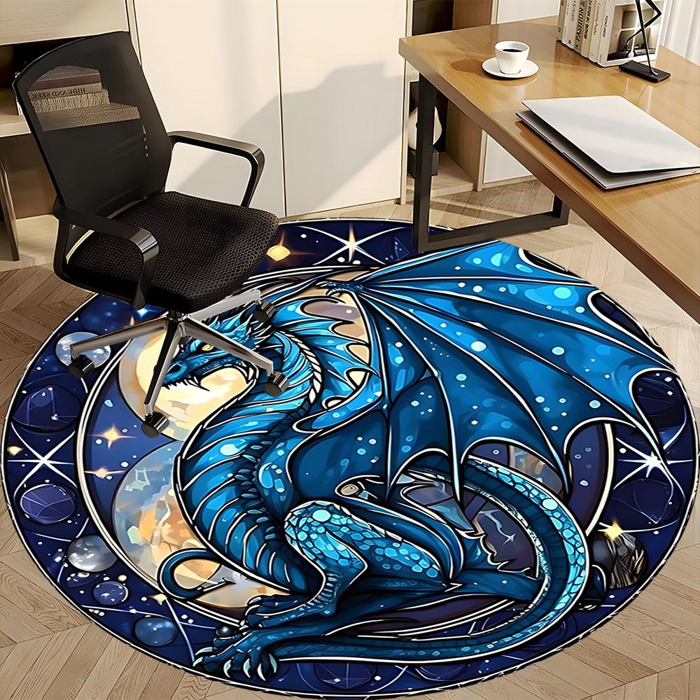 1PC Stained Glass Dragon Office Round Area Rug, Indoor Mat Suitable For Office, Under Office Chairs Bedroom Living Room Home Decor, Room Deco