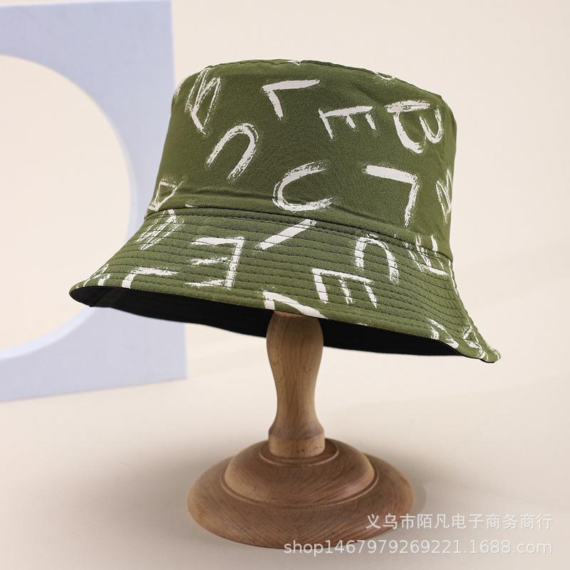 Doodle letter double-sided bucket hat, European and American fashionable casual sunshade hat, men's and women's spring/summer outing pot hat
