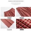 Red Checkered High Waist Wide Leg Pants for Women - Lazy Style, Linen, Perfect for Spring and Autumn