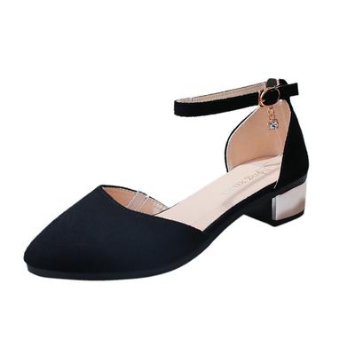Shallow Hollow Women's Single Shoes Closed Toe Mid-heel Sandals with Buckle Straps Pointed Toe Thick Heels Women's Sandals