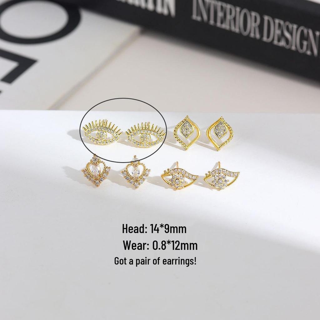 Copper-Plated Gold & Silver Demon Eye Earrings with Zircon for Women - Niche Luxury Design