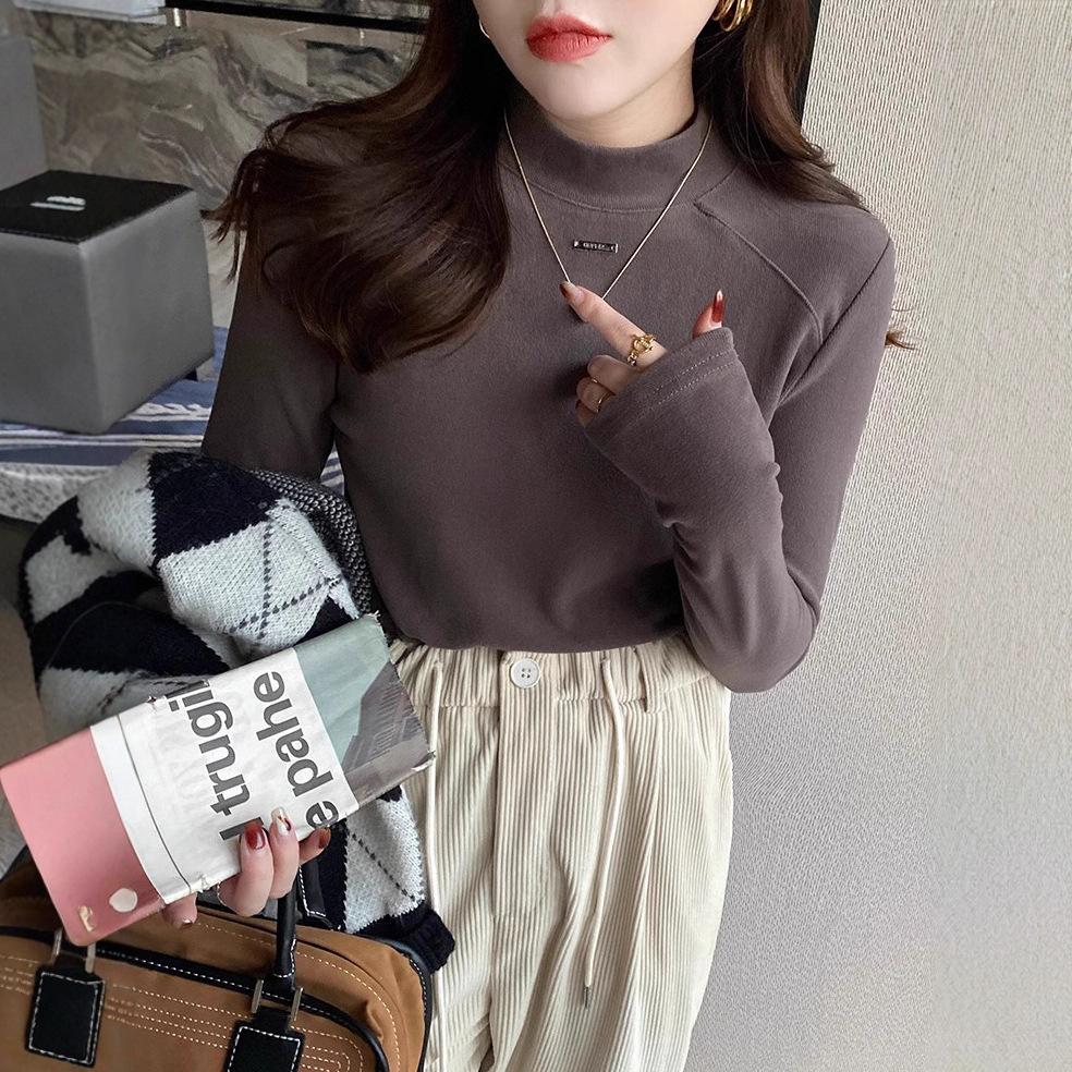{260g} Autumn thin long-sleeved semi-turtleneck bottoming shirt T-shirt women s inner casual versatile top women s 2XL