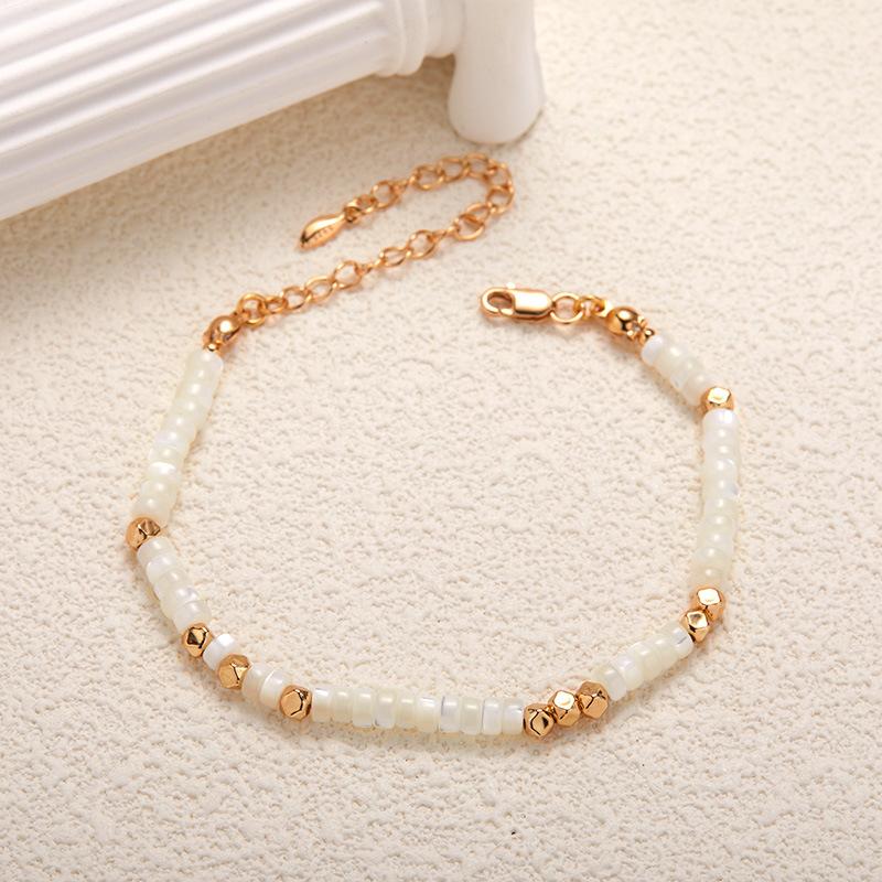Original Design S925 Sterling Silver Natural White Shell Color Treasure Bracelet Women'S Exquisite Hand-Spliced Beads