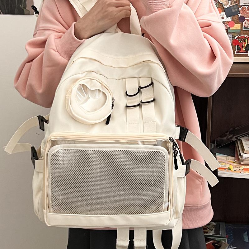 Ita Backpack Transparent Large Capacity School Bag for Boys Girls Middle Schoolers Badge Doll Storage