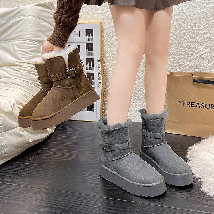 Fashion New Style Fashion Women's Luxury Western Cowboy Boots Winter Fur All-in-One Fleece Cuffed Thickened Snow Boots Zapatos Mujer