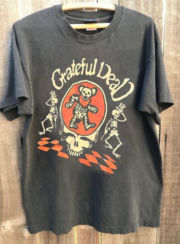 Grateful Dead Dancing Skull Bear Graphic Charcoal Unisex T Shirt Vtg KH17527