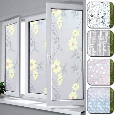 100x30cm Privacy Frosted Window Film Floral Pattern Light Opaque Adhesive Home Decoration