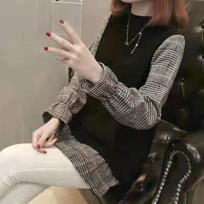 

Женские зимние вязаные свитера из двух частей, свитера College Wind с длинным рукавом, свободные дизайнерские свитера в стиле пэчворк, топы One Size чёрный