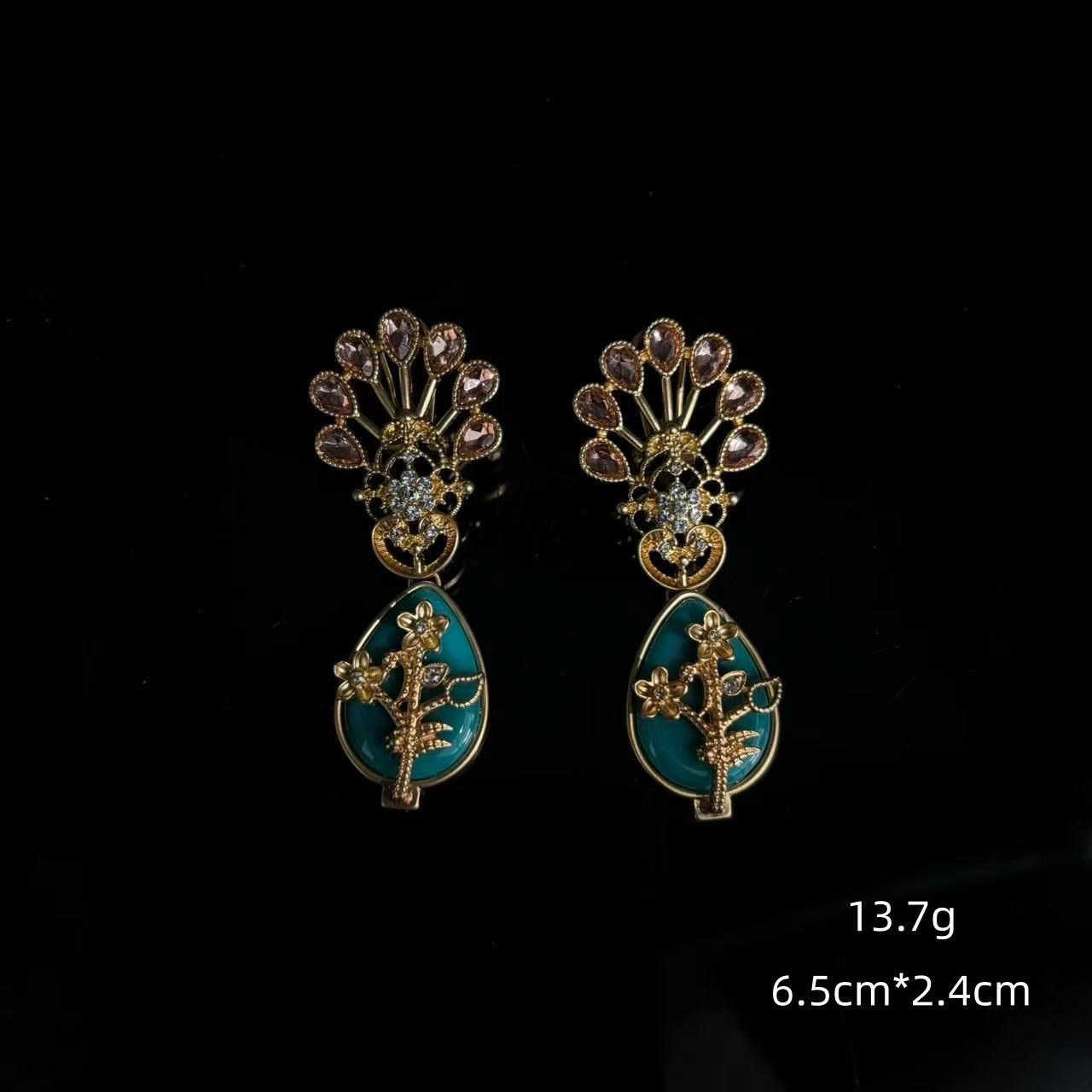 Medieval Heavy Industry Earrings Diamond Temperament Flower Plated Real Gold Multi-Layer Hollow High-End Water Drop Drop Drop Earrings