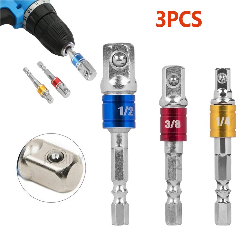 3pcs Impact Grade Socket Adapter Power Hand Tool Part Driver Extension Set Screwdriver Holder Drill Nut Attachment