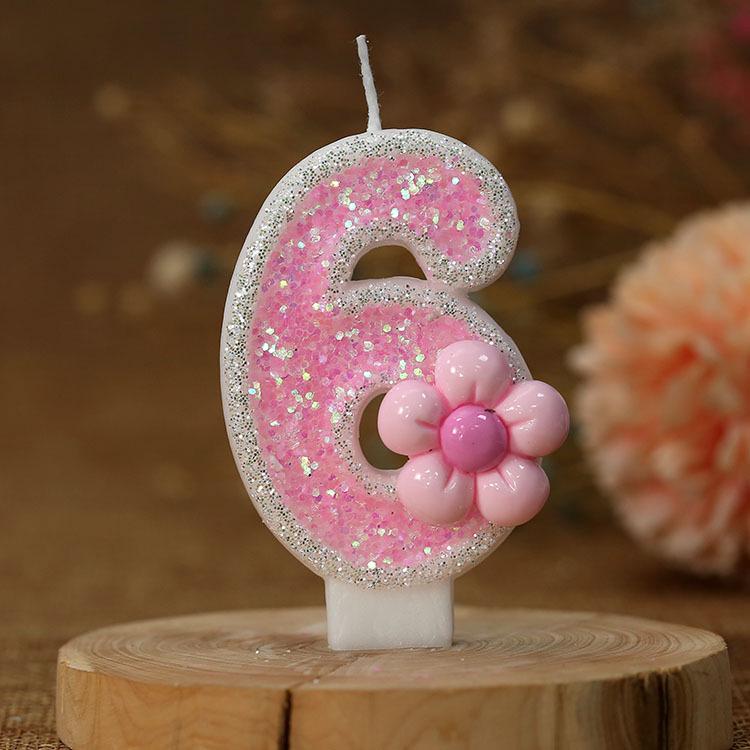 Romantic Pink Five-Petal Flower Number Candle for Cake Decoration
