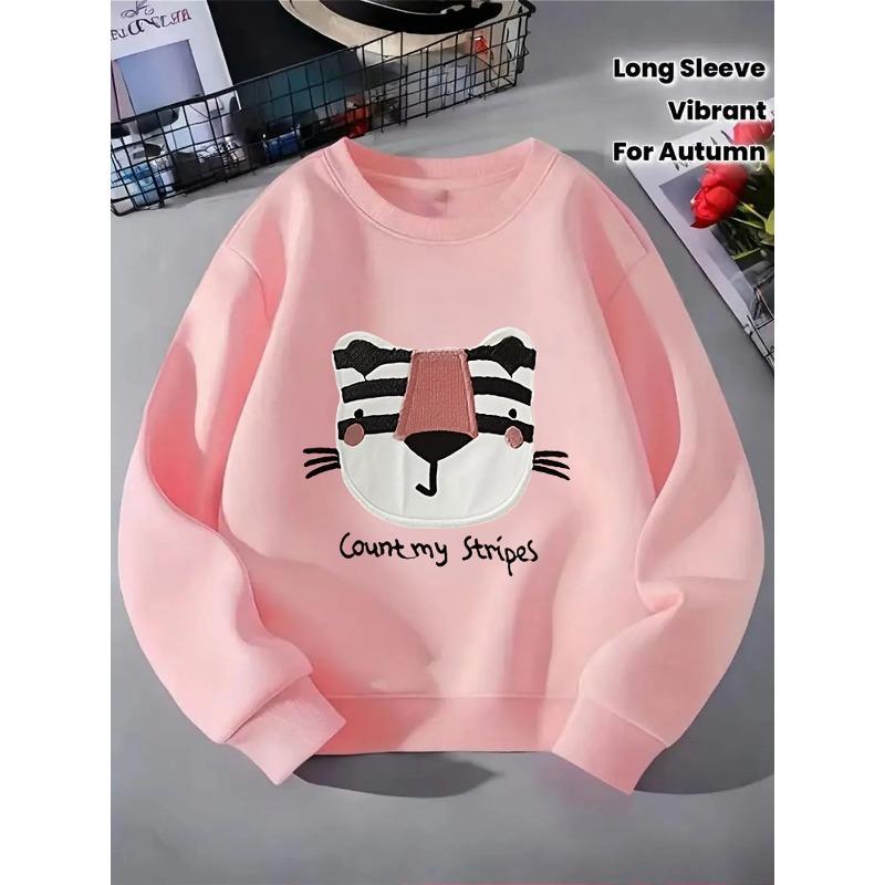 Kids Sweatshirt Hoodie for Girls with a Round Neck Featuring a Tiger Face Adorned with Stripes And Whiskers. It'S Machine Washable