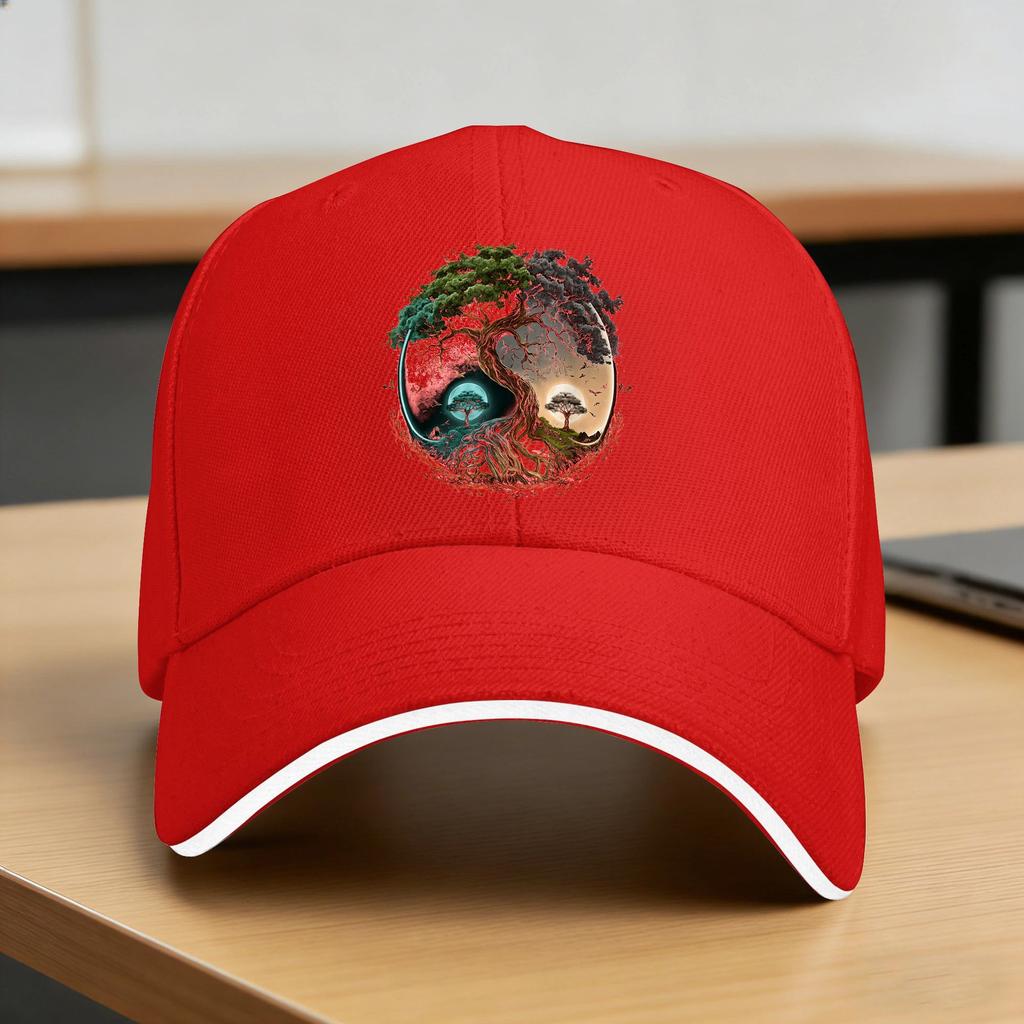 Tree Life Yin Yang Moon Sun Day And Night Bonsai Japanese Casual Baseball Cap Summer Unisex-Teens Y2K Retro Baseball Caps