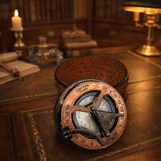 Brass Sundial Compass with Leather Box Handmade Nautical Gift