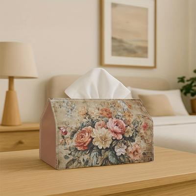 1pc Vintage Floral Tissue Box Holder & Napkin Dispenser - Elegant Suitable for Home, Car, Parties, Decor - Compatible for Tissues, Rolls, Sheets - Org