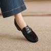 Krazing Pot Sheepskin Round Toe Thick Med Heels Spring Shoes Slip On Big Size 42 Metal Flowers Women Pleated Pumps