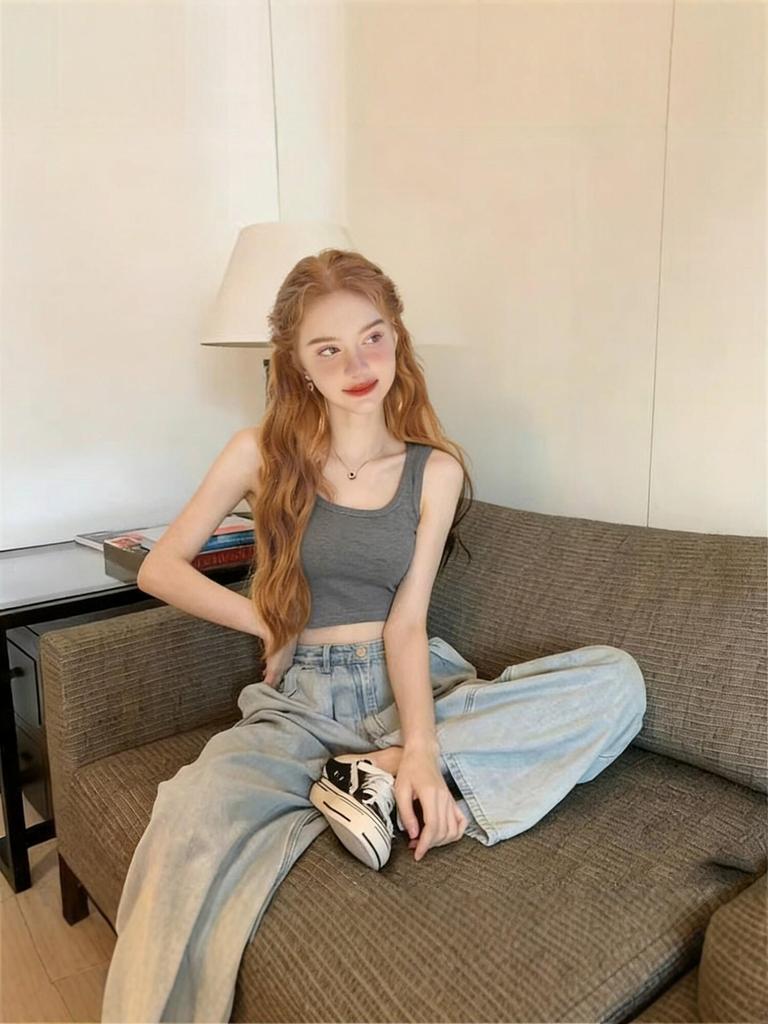 2026 Summer Slim Spicy Girl Style Camisole Vest – Women's Round Neck Sleeveless Top