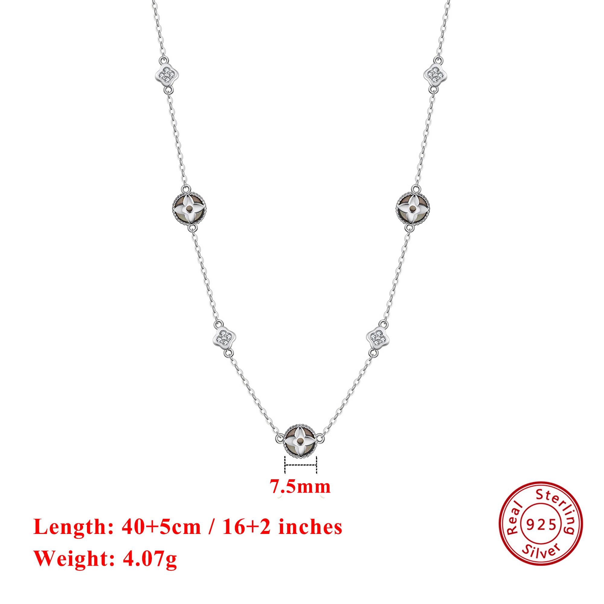 

EFFIE QUEEN S925 Silver 14K Gold 7.5mm Shell Choker Four Leaf Clover Design With Zirconia Decor Nature Style Casual Wear GMN64 серебряный