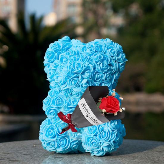 Cute Bear Artificial Rose Flower with Gift Box Valentine's Day Gifts for Mom Wife Grandma Girlfriend Sister In Mother's Day Birthday Anniversary