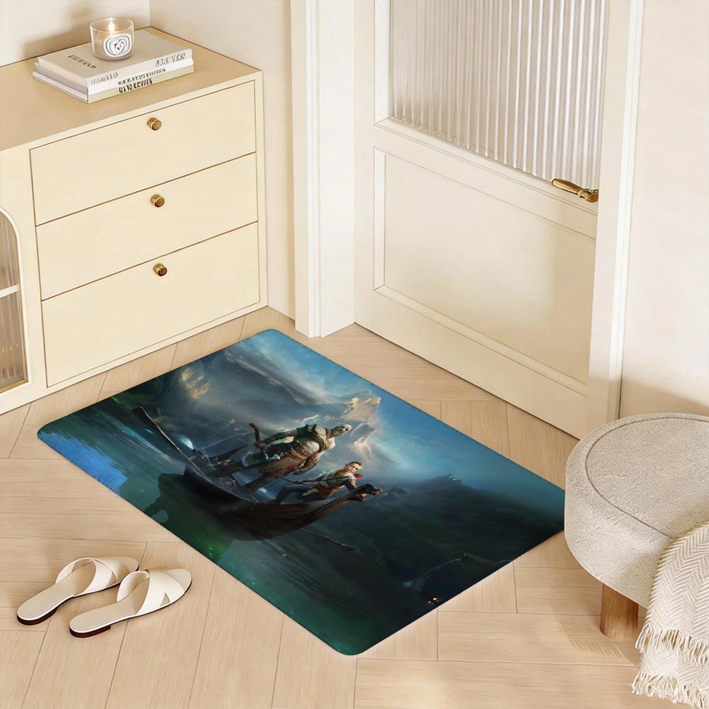 Game G God of War Floor Mat Eco  Flannel Doormat Non Slip Odorless Indoor Floor Rug Soft Short Plush Home Mat