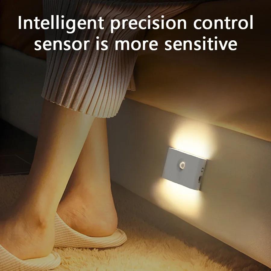 Motion Sensor LED Night Light USB Rechargeable Wireless Magnetic Cabinet Lamp Up and Down Luminous For Bedroom Closet Stair