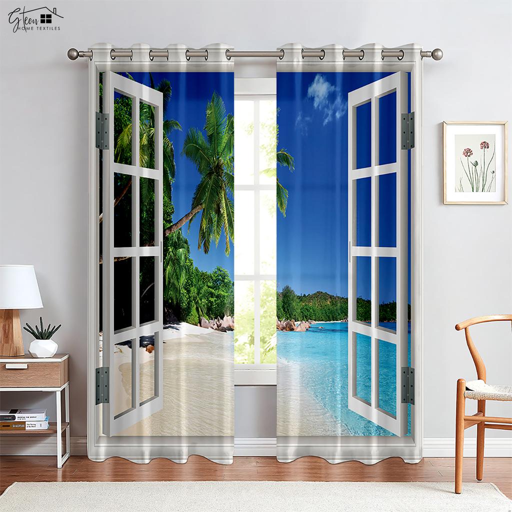 3D Drapes Ideal for Seaside Landscape Outside The Windowpane , Suitable Ideal for Livingroom Space , Bedchamber And Guest SpaceDecorativeDrapes