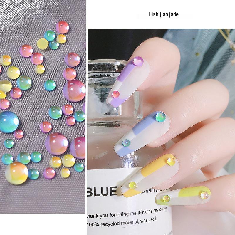 Mermaid Pearl Aurora Nail Rhinestones: Candy Color Crystal Bubble Beads for Nail Art Decor (Flat Bottom)