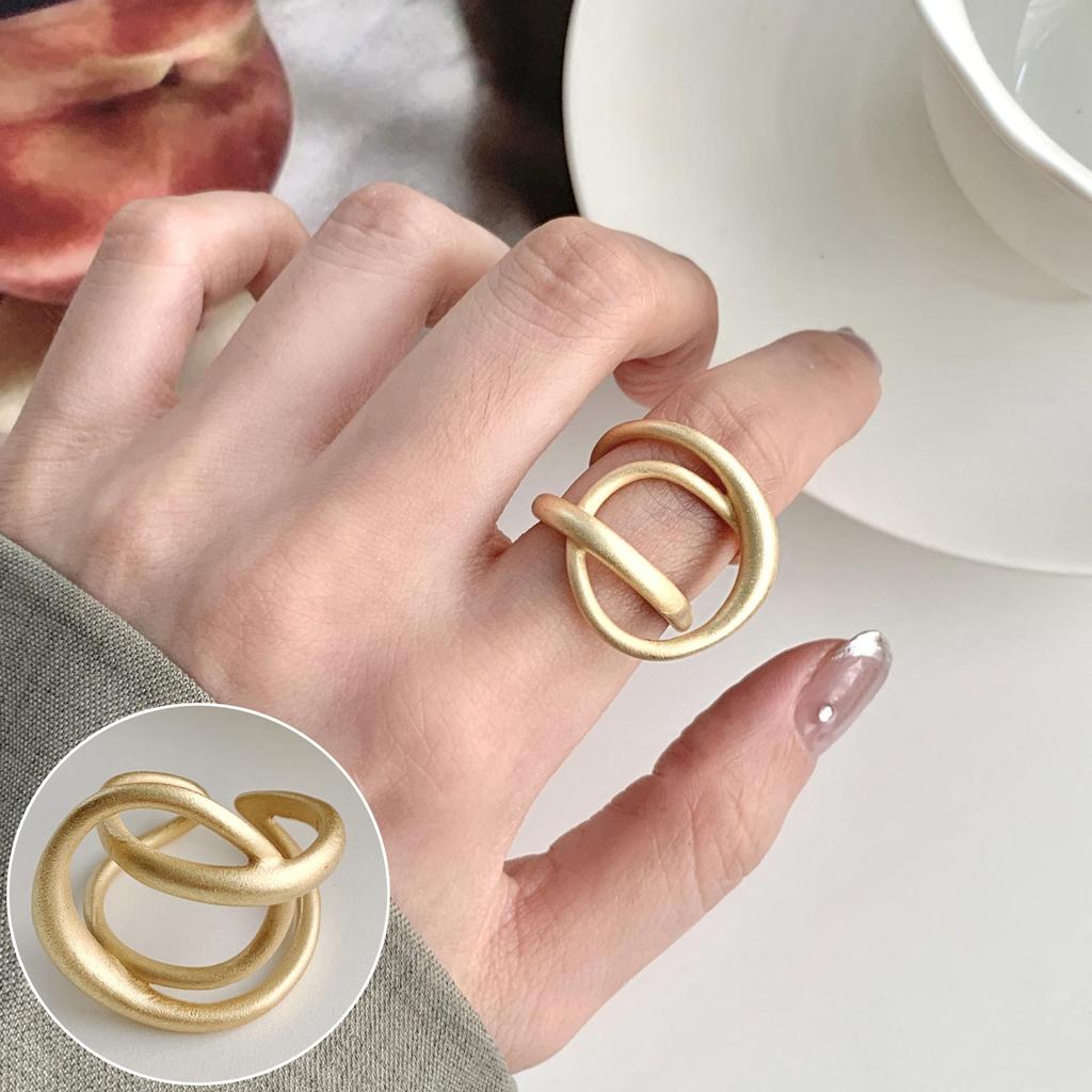 Eleganter gefrosteter matter breiter offener Ring für Damen - S925 versilbert, trendiger INS-Stil