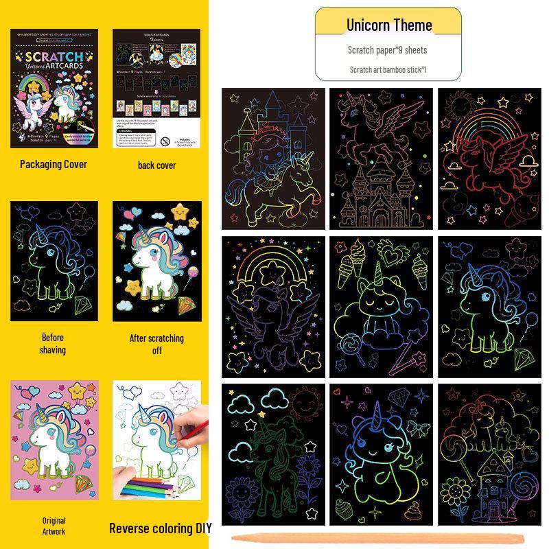Set d'Art à Gratter Coloré: Livre de coloriage et de dessin DIY Cartoon pour enfants