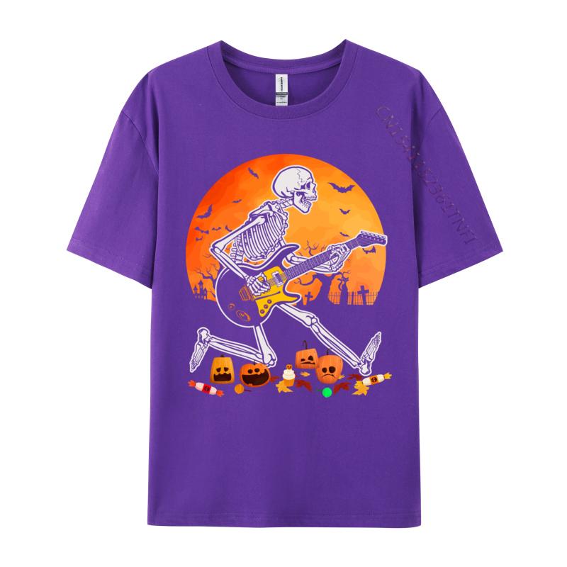 Skeleton Playing Bass Guitar Halloween T Shirt Normal Fall Retro Funny Pure Cotton Camisa Mens Tshirts Funny Clothing