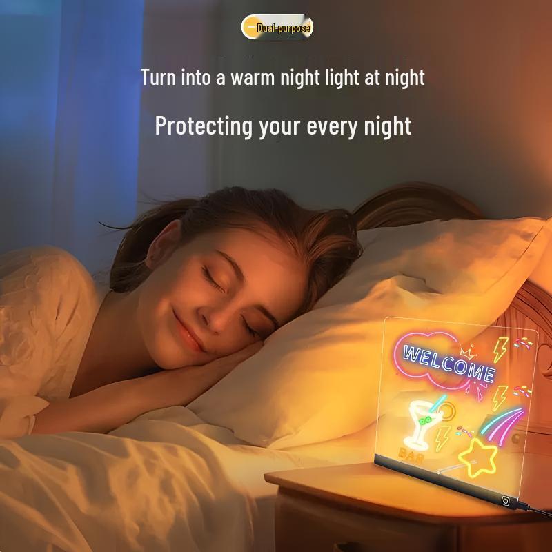 Glow-in-the-Dark Luminous Erasable Drawing Board for Kids - DIY Acrylic Learning Night Light
