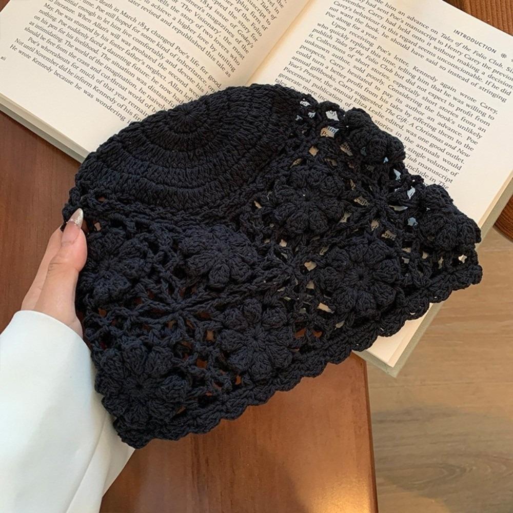 Hollow Knit Basin Caps Handmade Beanies Cap Korean Crochet Flower Hat  Outdoor