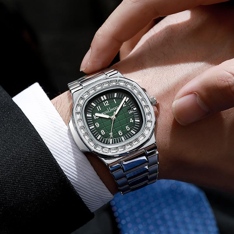 

Новые мужские часы с двойным календарем Мужские часы премиум-класса из нержавеющей стали Мужские кварцевые часы зелёный