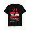 T-shirt Audace con Frase Tedesca per Coppie - Hau Ab! Ho Una Moglie Pazza Con Design Rosso E Bianco Audace Tipografia Giocosa E Graffi - Casual