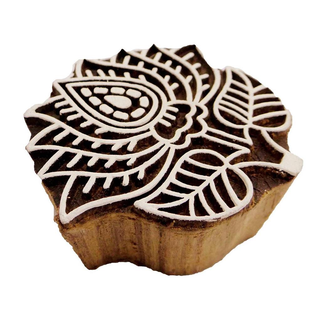 Handmade Wooden Printing Block Decorative Floral Design Textile Fabric Stamp