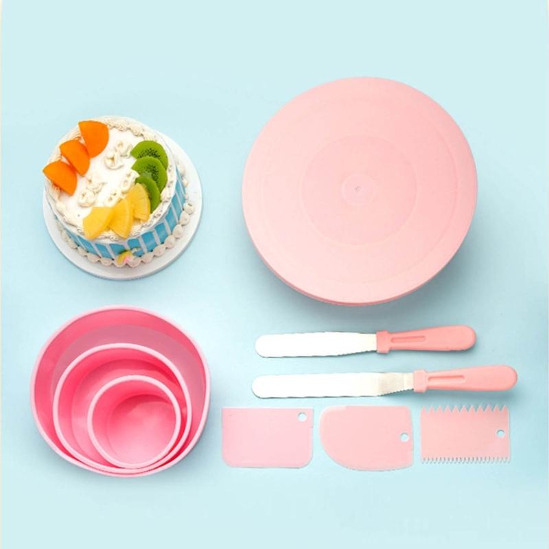 9 Pieces Cake Decorating Set DIY Baking Rotating Stand Non Slip Piping Table Round Silicone Cake Mold for Kitchen Baking